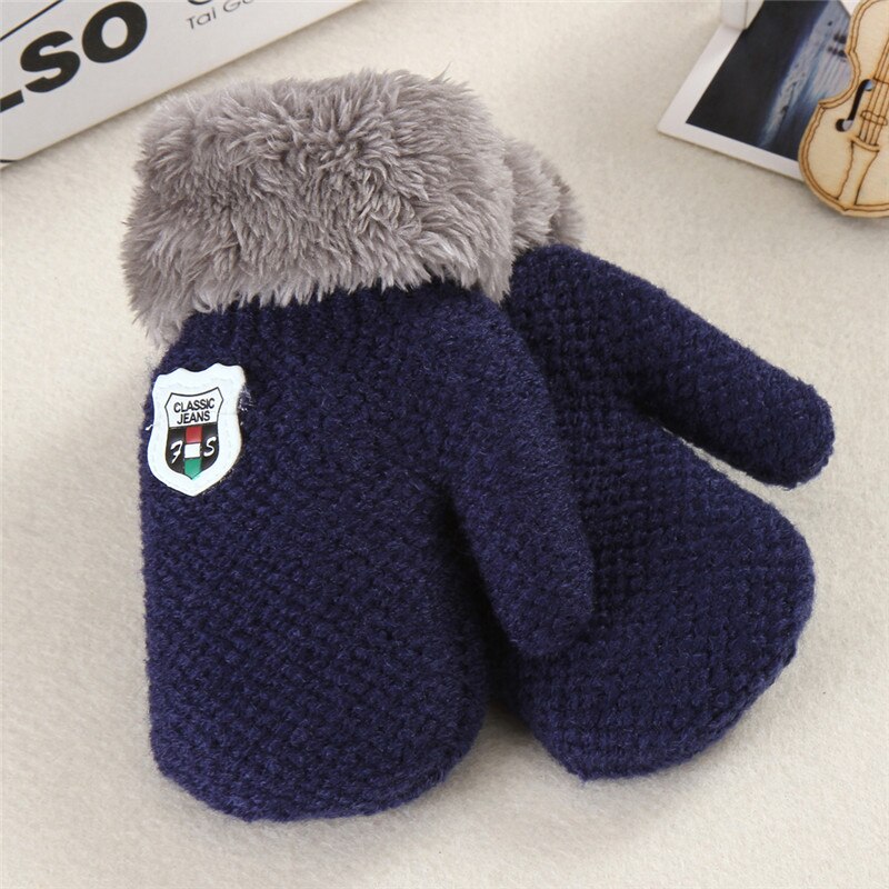 Winter Baby Boys Girls Knitted Gloves Warm Rope Full Finger Mittens Gloves for Children Toddler Kids SA935216: Navy blue