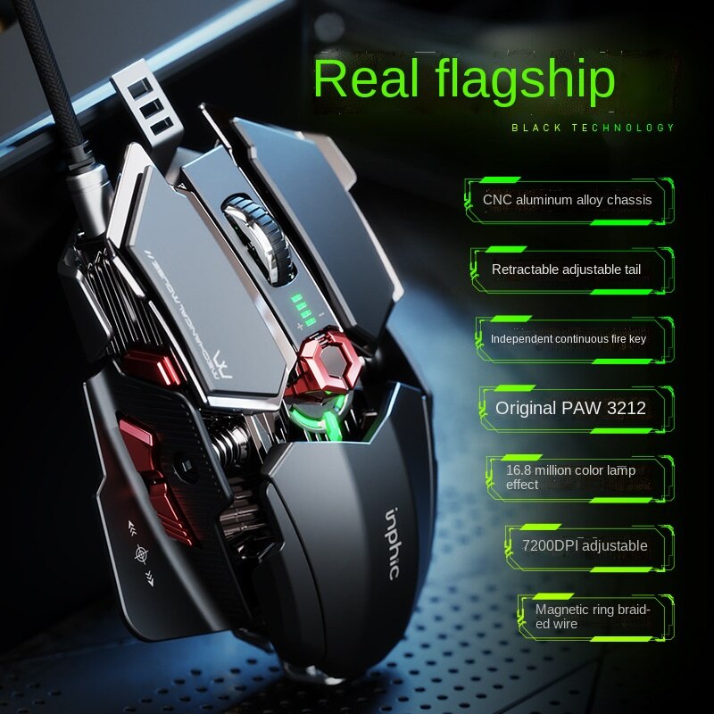 Wired Mechanical Gaming Mouse for Computer Pc Gamer 7200dpi Rgb Mute Laptop Accessories Kit Gamer Adjustable Length Mouse