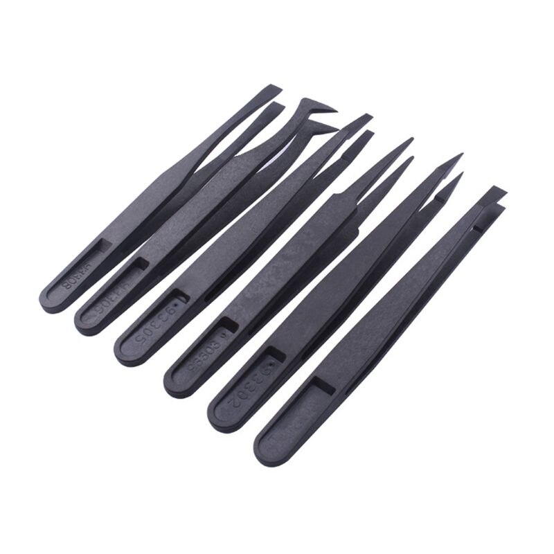 1 Set Precision Plastic Tweezers Anti Static Black Carbon Fiber DIY Repair Nippers Kit for Electronics Phones Repairing: 6