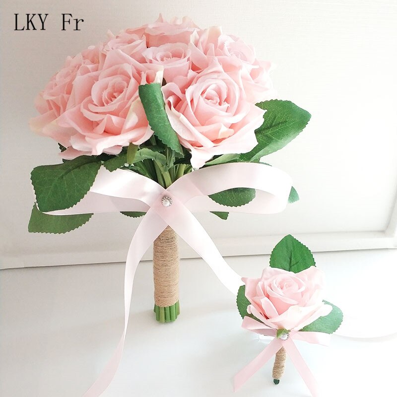 Lky fr bryllupsblomster brudebukett silke roser hvitrosa corsage bryllupsbuketter til brudepiker bryllupstilbehør: Rosa bukett