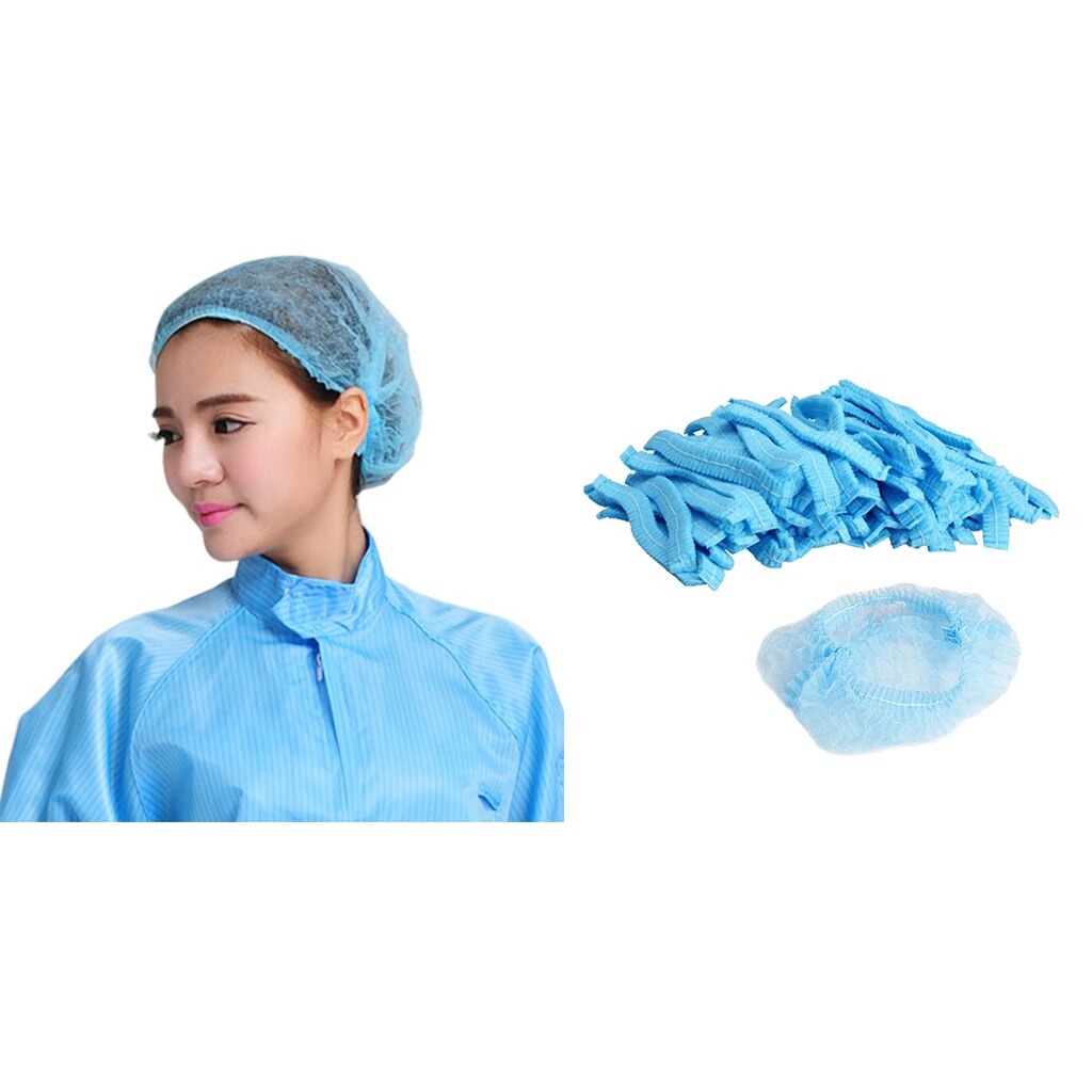100 pièces tête de cheveux jetable couvre filet Bouffant casquette Non tissé jetable bonnets de douche Anti poussière chapeau Spa Salon beauté accessoires: Bleu
