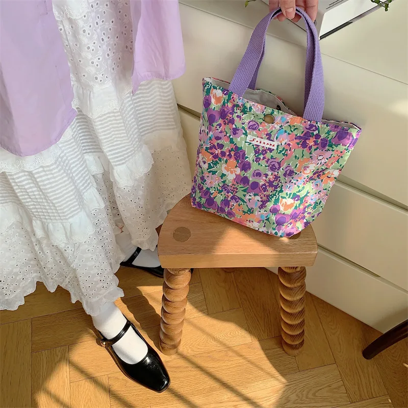 Dames Schoonheid Bloem Canvas Tas Buiten Winkelen Toilettas Telefoon Oagnzier Opbergzakken Koreaanse Doek Handtassen Lunchbox Bento Tas: MULTI