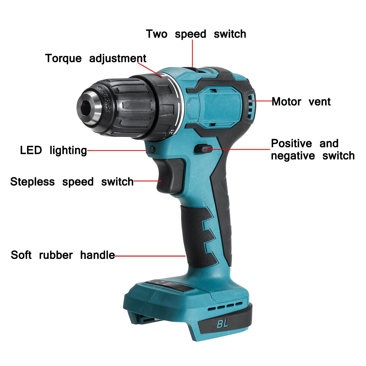 18V 90N.m Electric Cordless Brushless Impact Drill Rechargable DIY Power Tool Hammer Drill Screwdriver Wrench For Makita Battery
