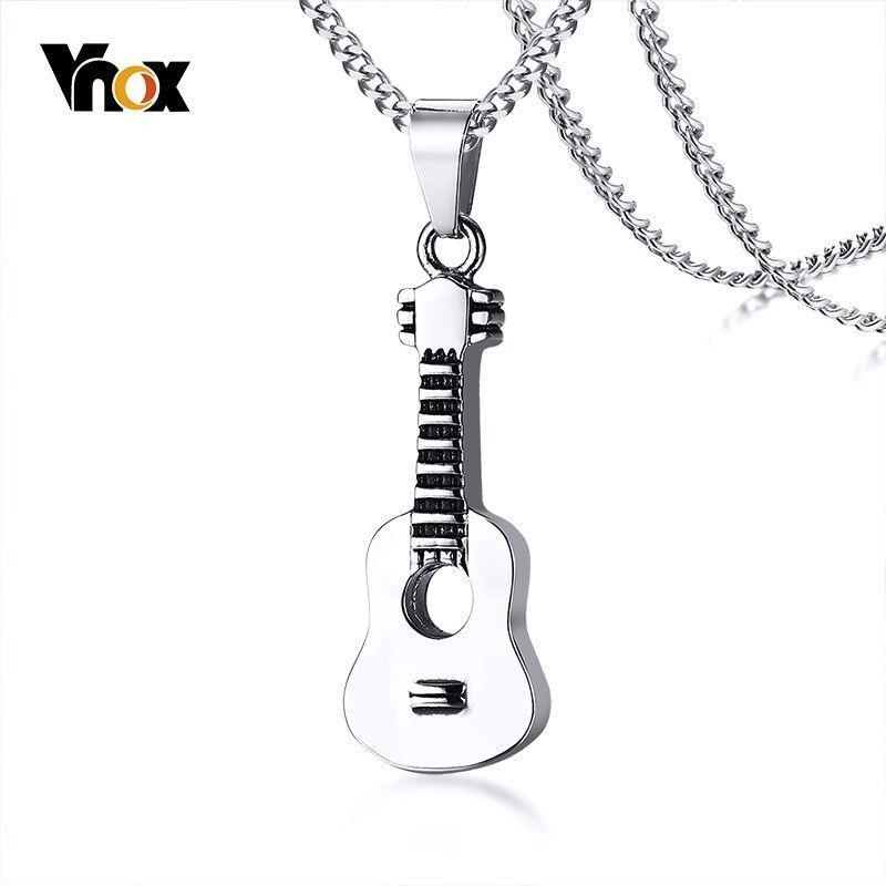 Vnox Punk Gitaar Hanger Voor Vrouwen Mannen Crematie Aandenken Rvs Ketting Muziek Ornamenten 24 "Curb Chain