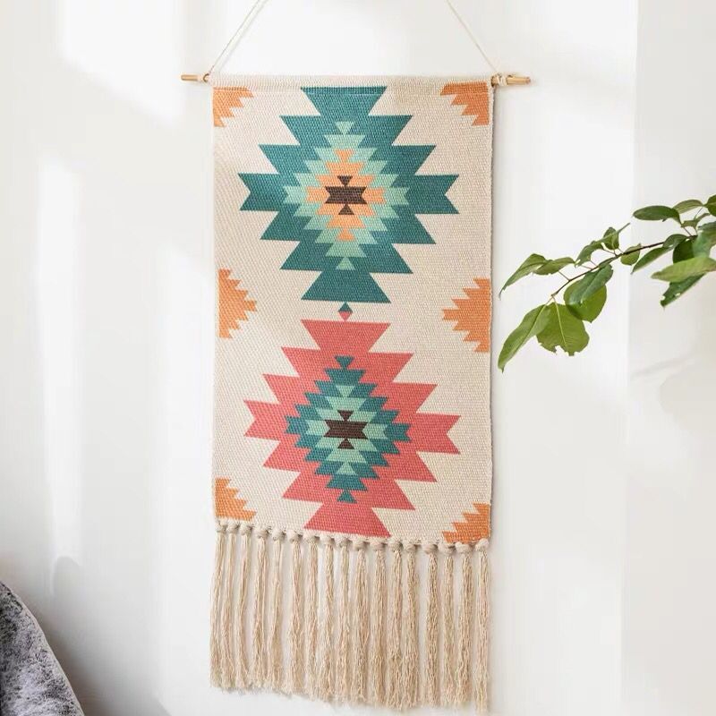 Tapestry Decorative Hanging Cloth Tassel Hand-Woven Cotton Hanging Painting Bedroom Living Room Wall Cloth area rug: A9