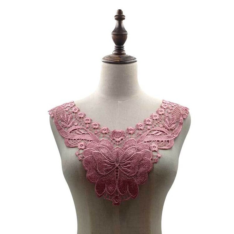 1pc 100%  polyester spets blomma halsband spets krage spets trim diy broderi franska spets tyg halsringning applikation sy hantverk: Rosa