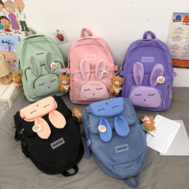 Zaino coniglietto carino da donna 3D zaino da coniglio addormentato impermeabile coreano per zaini animali stile Preppy per studenti adolescenti