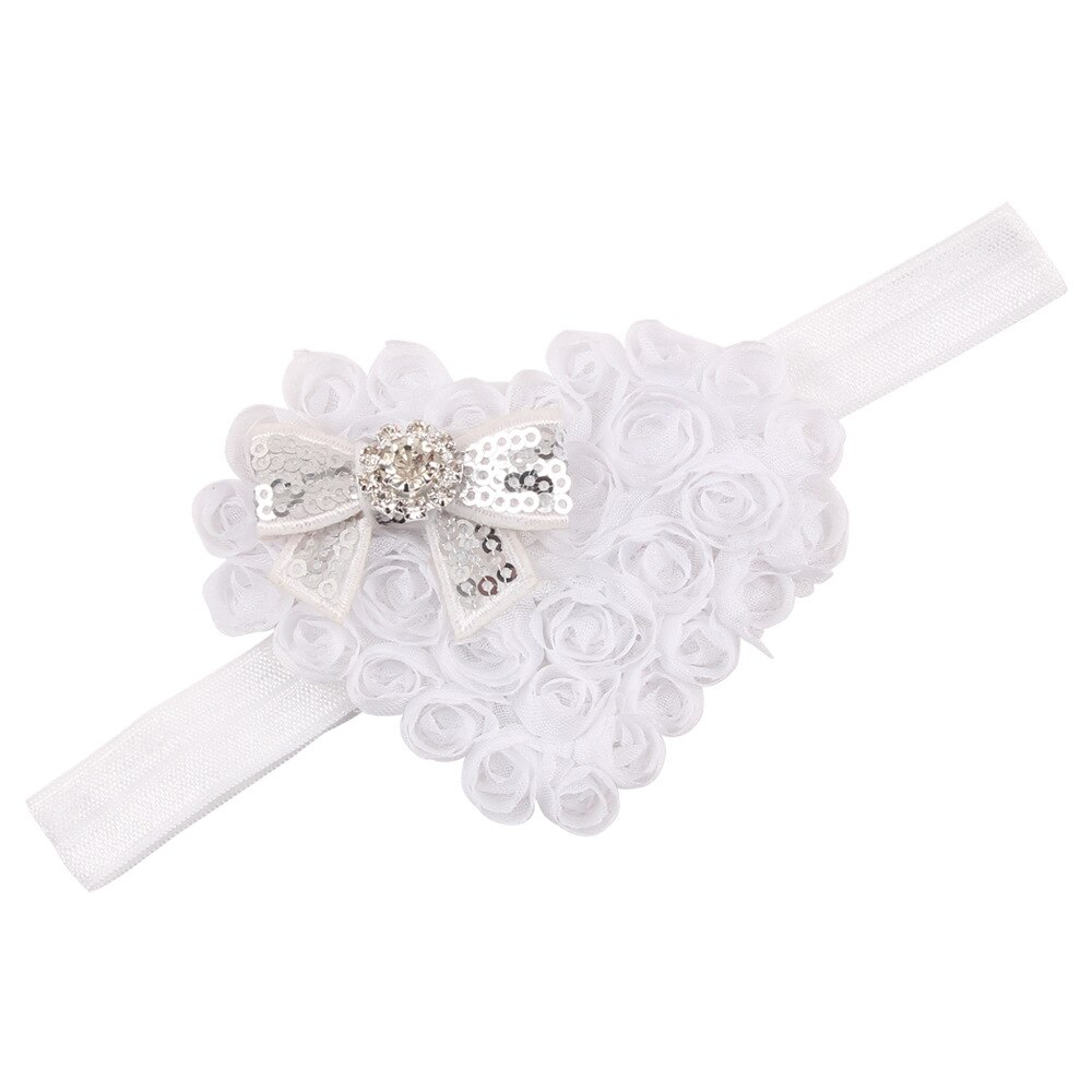 ABDO Small Flowers Elastic Baby Headband For Girls Love Valentine's Day Costume Baby Hair Accessories Girl Hairband: White  A