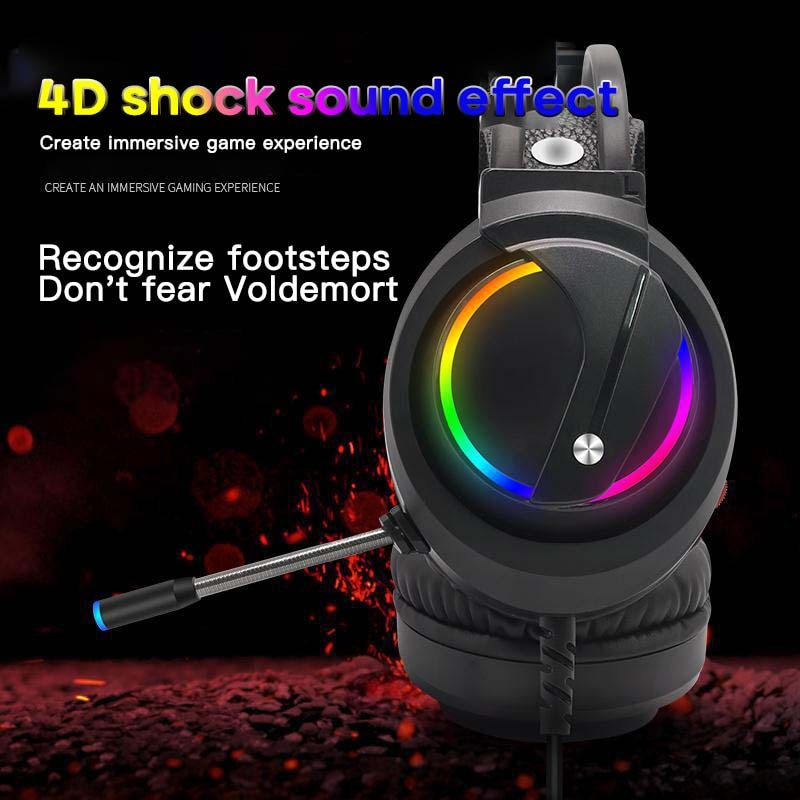 Kabelgebundenes gaming-headset mit farbiger atemlichtfunktion, stereo-kopfhörer mit geräuschunterdrückung