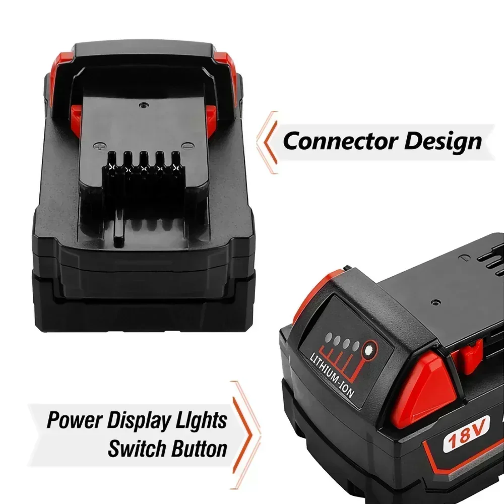For Milwaukee M18 Power Tool Battery, Charger, BR, XC, 18V, 12800mAh M18B5, 48-11-1860, Built-in 18650 Battery