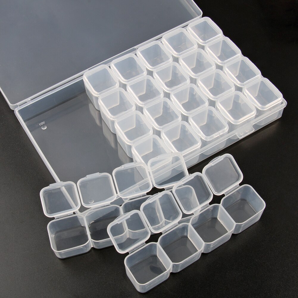 Caja de plástico para guardar joyas, abalorios, pendientes, contenedor de joyería, rombo transparente, cuadrado, redondo, accesorios,
