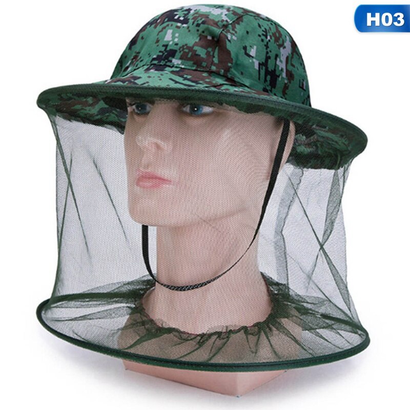 Camouflage Men Fishing Cap Wide Brim Visor Sunshade Hunting Bee Keeping Mesh Hat Insects Mosquito Prevention Neck Head Cover: 03
