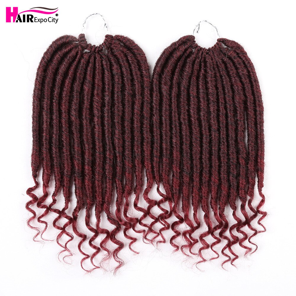 12 2x jumalatar faux locs virkatut hiukset ombre kiharat hiukset synteettiset palmikoidut hiuspidennykset afrikkalaisille naisille expo city: T1b/ viininpunainen / 3 kpl/erä