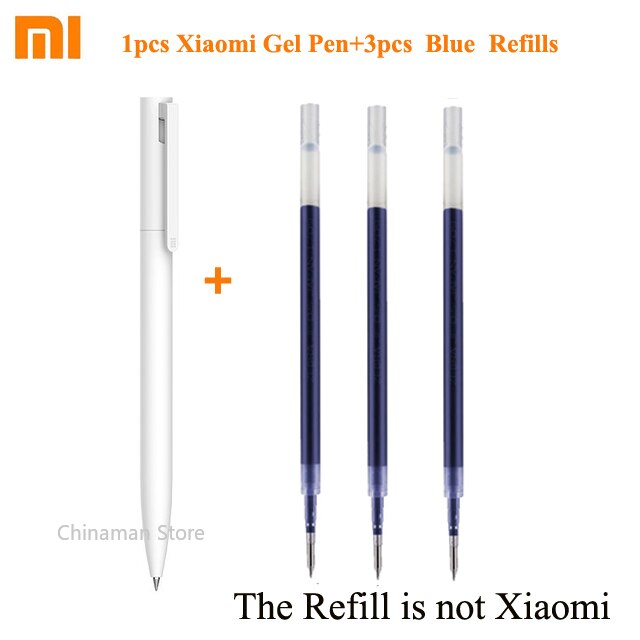 Xiaomi Gel Ink pen Writing Smooth Light Mijia Press the core Replacement Refill Blue Red Black 0.5mm BUSINESS Roller Ball PEN: 1pen and 3 blue ink