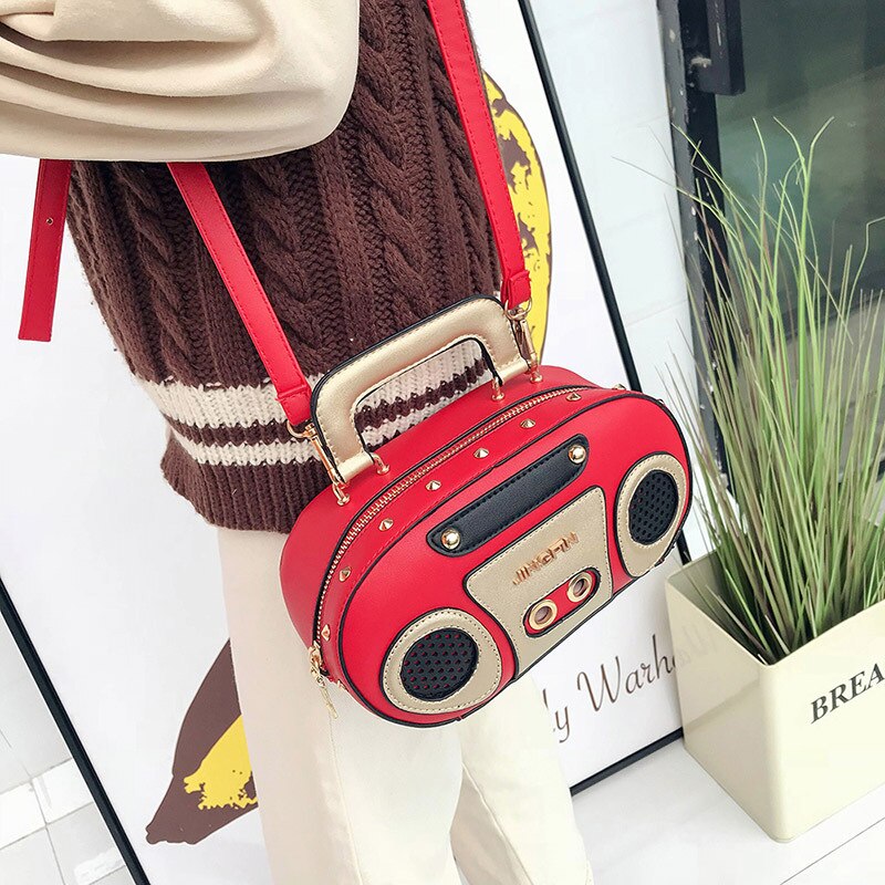 Sjov personlighed retro radio håndtaske dame afslappet totes skuldertaske kvindelig crossbody mini messenger crossbody