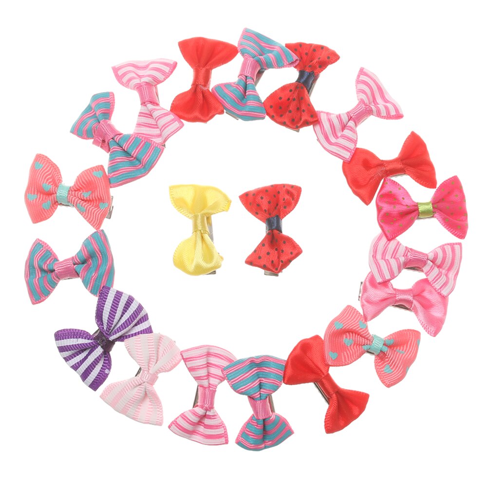 Random 20Pcs/Set Girls Hair Clip Duckbill Hairpins Baby Mixed Color Bow Barrettes Kids Lovely Hair Accessories