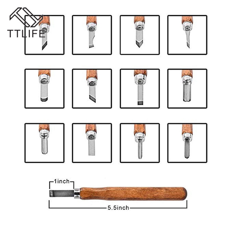 TTLIFE 12PCS Wood Carving Hand Chisel Set Kit Woodworking Tools Beginner Chisel DIY Detailed Hand Tools SK5 Carbon Steel Blade