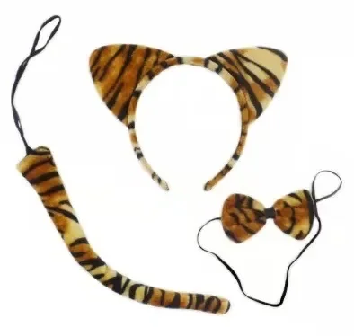 Halloween Kids Meisjes Dier Tijger Kostuum Set Fancy Dress Luipaard Ear Hoofdband Staart Strik Tutu Rok Cosplay Party: Khaki