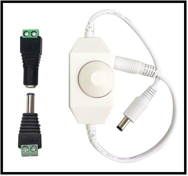 DC 12V-24V 6A LED Strip Dimmer Switch PWM Dimmer Controller DC Jack Adapter Connector LED Connector LED Controller for RGB: White connector