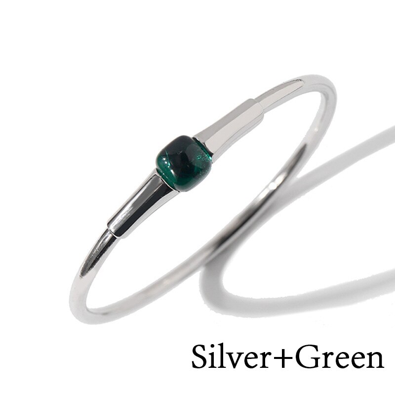 Classic Thin Bangle Gold And Colors 8 Colors Crystal Open Bracelets For Women Jewelry(DJ1405): Silver-Green