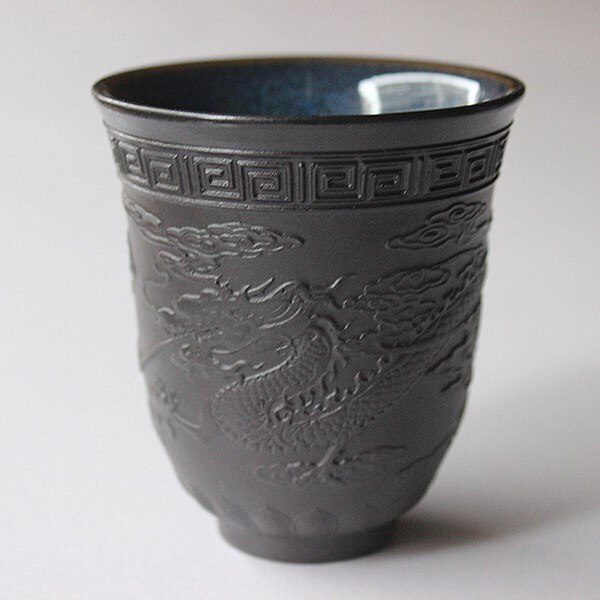 Zen Water Cup Floating Graven Tea Cup White Porcelain Suet Jade Images Heart Sutra Coffee Mug Personal Teacup Collection: Blue