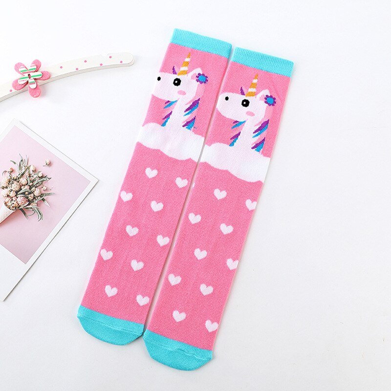 Chaussettes montantes en coton pour filles, chaussettes longues et douces, tricotées avec des motifs de dessin animé, pour enfants de 3 à 12 ans, printemps et automne: 04-05