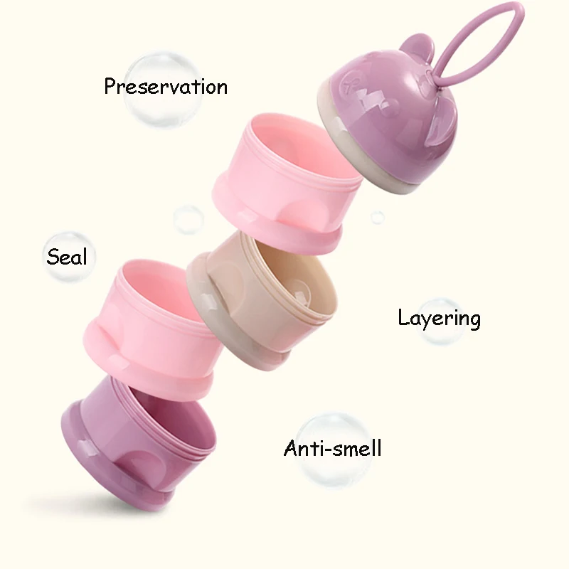 3/4Layer Bear Style Portable Baby Food Storag Box Multiple Openings Cereal Cartoon Infant Milk Powder Box Toddle Snack Container