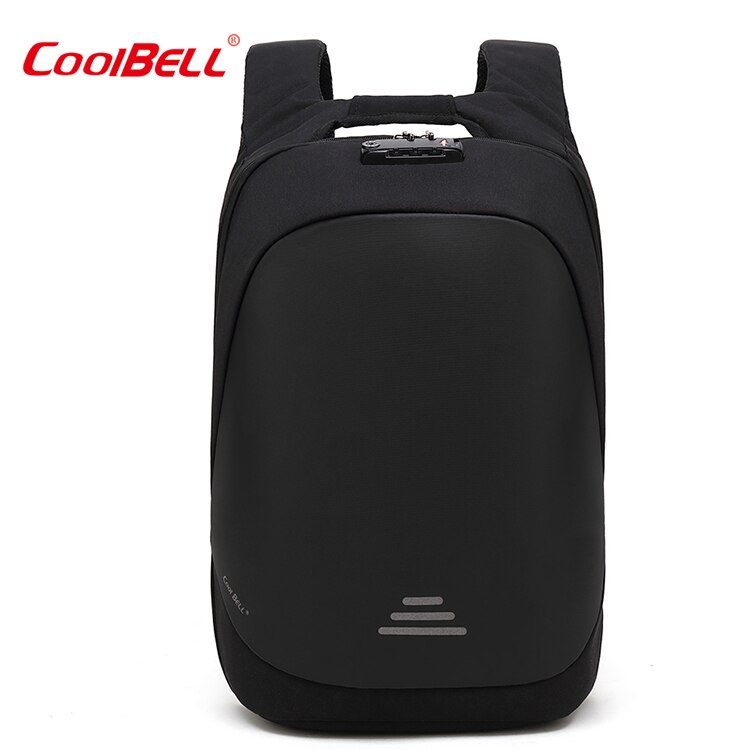 Cool bell usb opladning notebook rygsæk mænd kvinder 15.6 tommer bærbar computer taske vandtæt anti-tyveri skoletaske til drenge piger: Sort