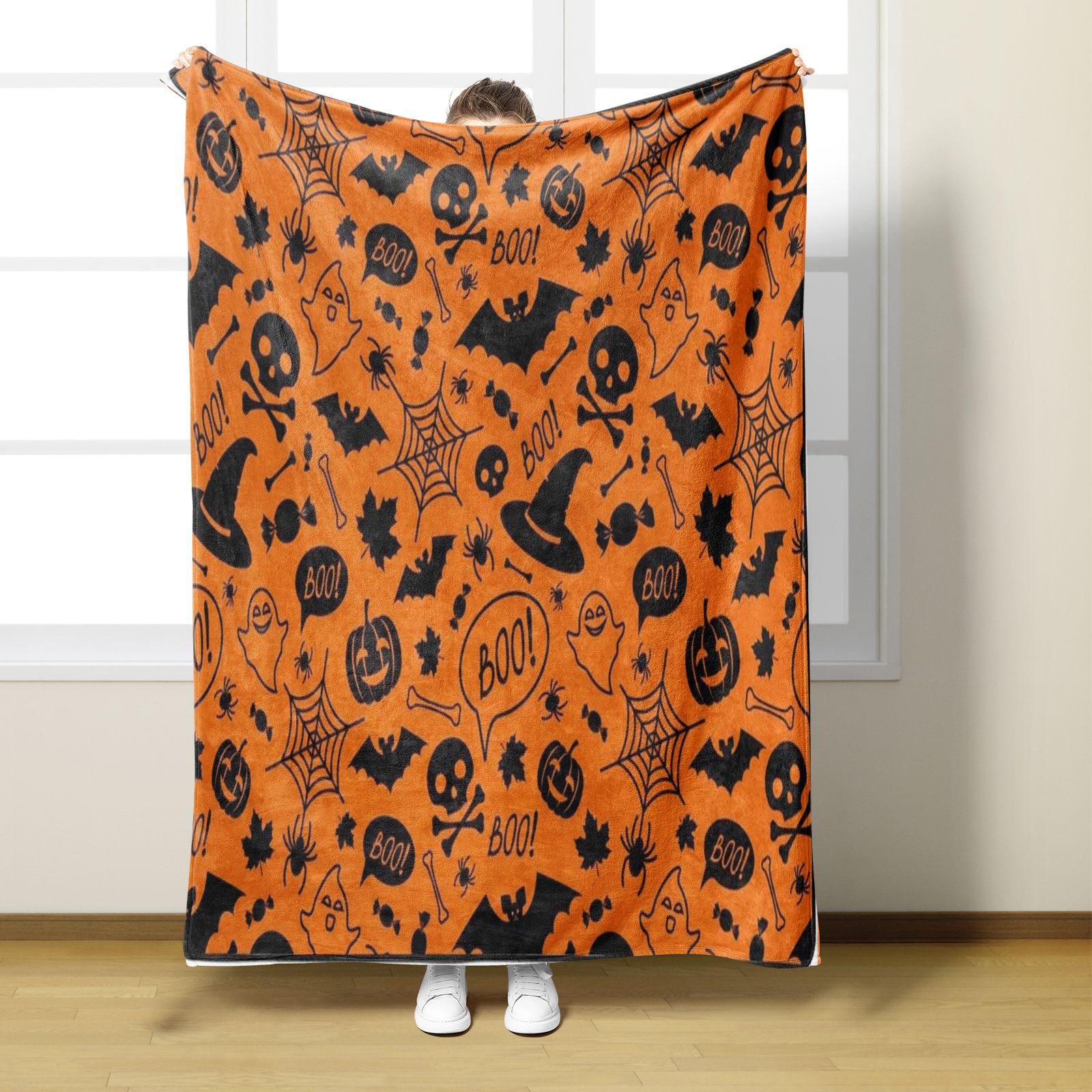 Orangefarbene Halloween-Flanelldecke für Höhle Winter, warm, weich, Karikatur-Kürbis, Digital bedruckt, Überwurfdecken für Sofa, Bettdecke