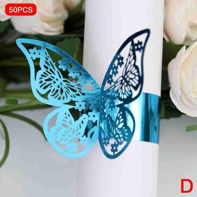 50pcs 13 Colors Hollow Butterfly Napkin Rings Holders Cut Paper Hotel Birthday Wedding Xmas Party Napkins Rings Holders: D