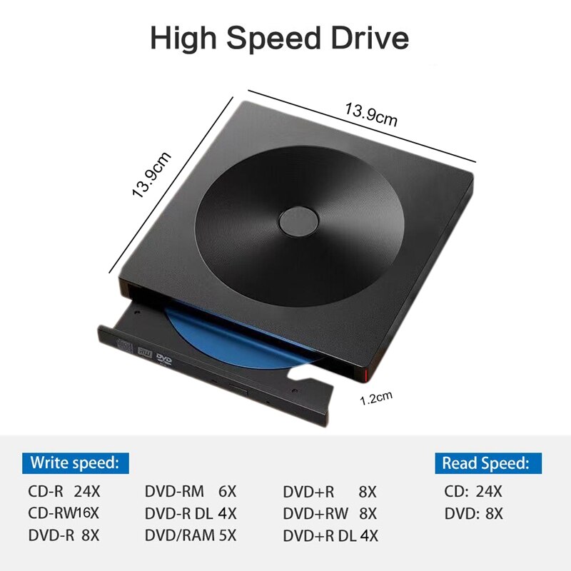 Externe Cd Dvd Drive, type C Usb 3.0 Draagbare Externe Cd Dvd Drive Brander Compatibel Met Mac/Windows Optische Drive Cd DVD-RW W