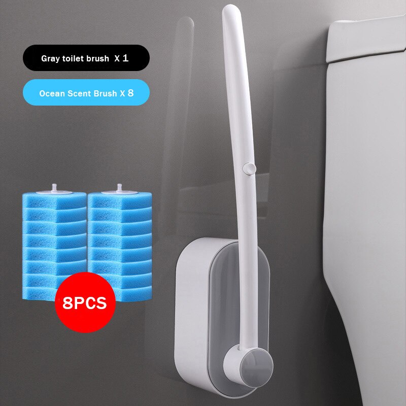 Disposable Toilet Brush Holder Plastic Toilet Bowl Cleaner Brush Without Dead Angle Wall Mounted Cleaner Bathroom Hardware: white