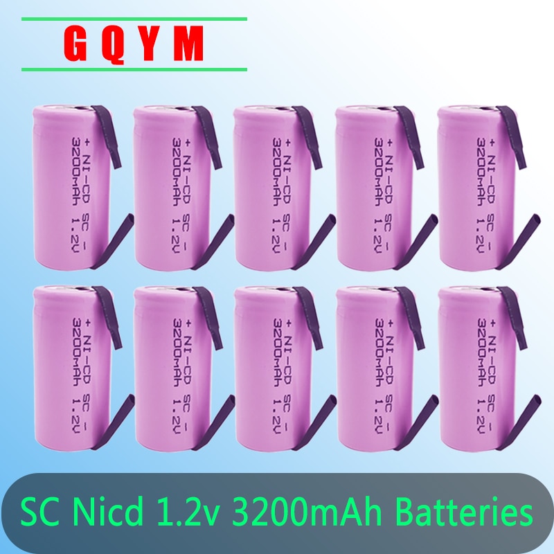 10/12/15/20 peças sc 1.2v 3200mah bateria recarregável sub c ni-cd célula com abas de soldagem para furadeira elétrica chave de fenda bosch