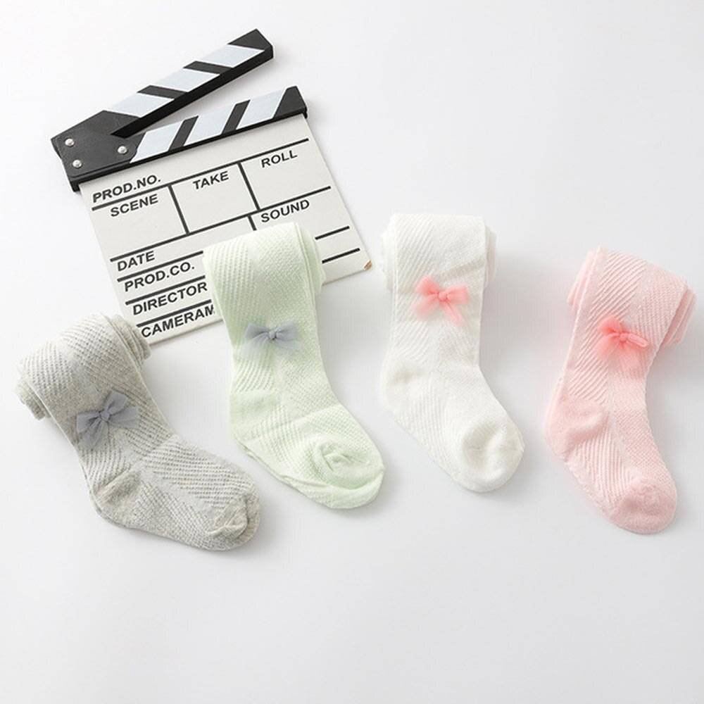 V-TREE Summer Baby Tights Bowknot Mesh Pantyhose Spanish Hollow Cotton Tight For Girls Infants Breathable Stockings