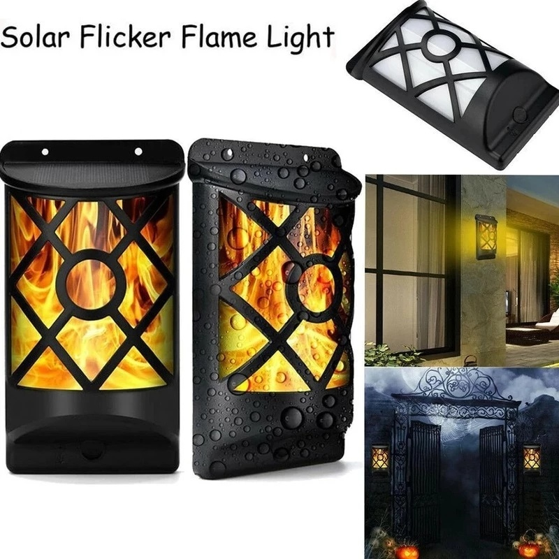 Buitendecoratielamp op zonne-energie, wandlamp op zonne-energie,  ip65 flikkerende vlam, led-nachtlampjes op zonne-energie 66 zaklamp met wit licht, waterdicht.
