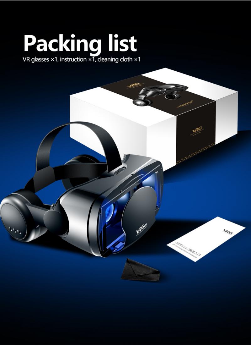 VRG Pro-Gafas de realidad Virtual 3D, lentes gran angular con Blu-ray y auriculares para juegos de películas y teléfonos móviles de 5 a 7 pulgadas