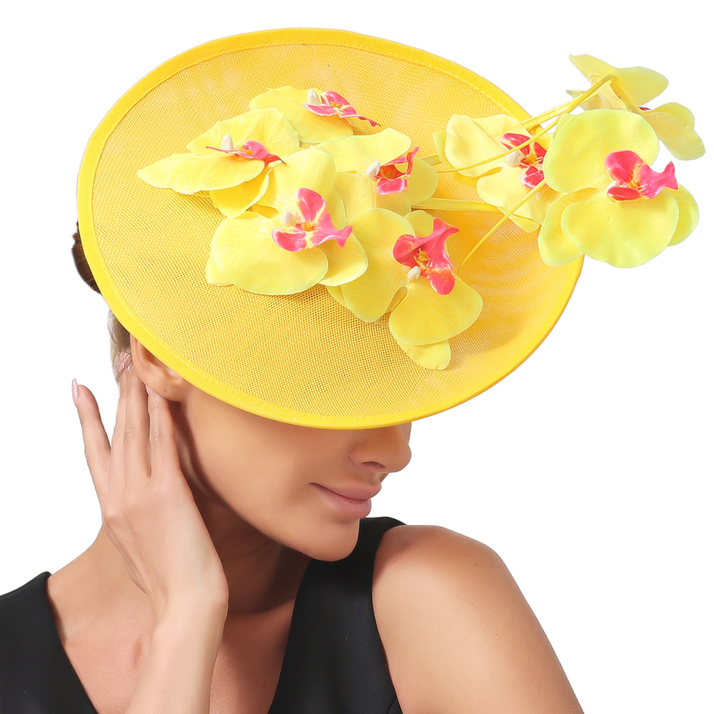Mulheres Floral Decor Chapelaria Boné, Chá Fascinador Chapéu, Flor Extravagante Headwear, Bonito Headwear, Festa Derby, Elegante senhoras: YELLOW