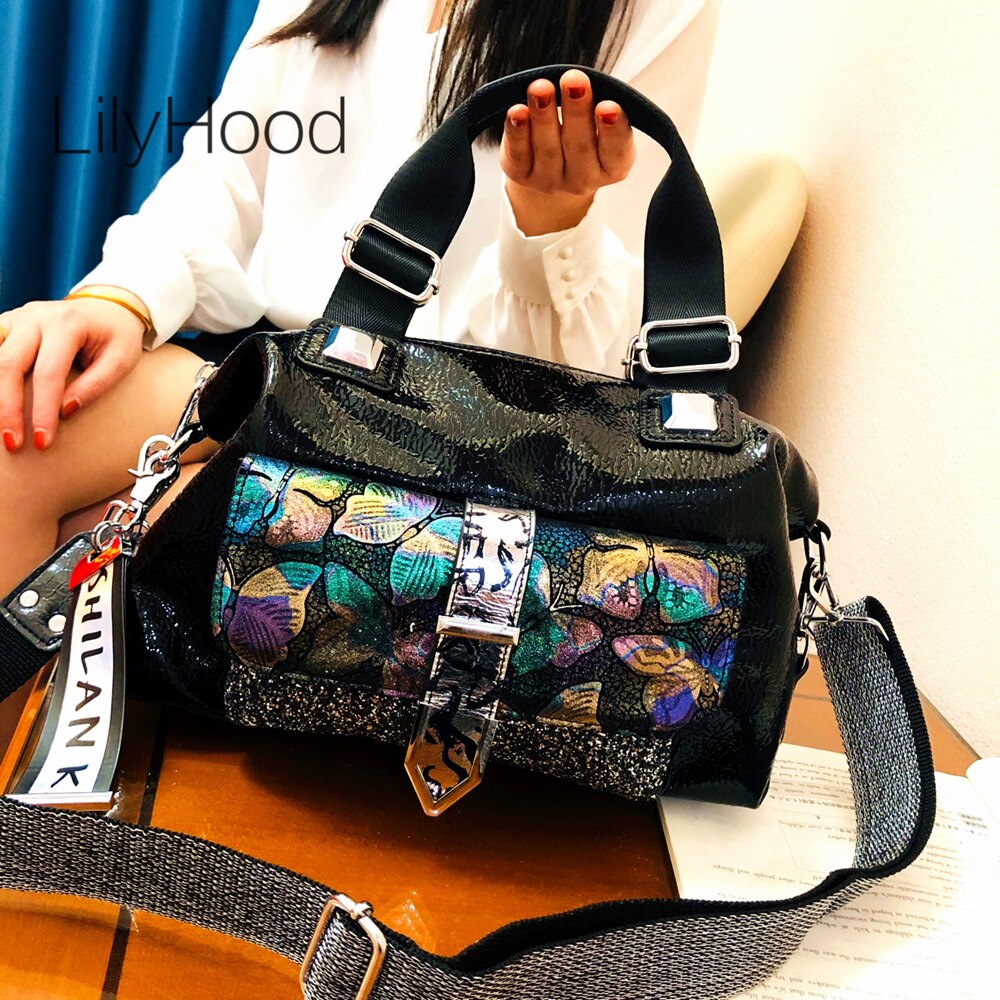 Bolsa feminina de couro, bolsa de mão com borboleta holográfica, design diário, couro artificial de grande capacidade, moda feminina