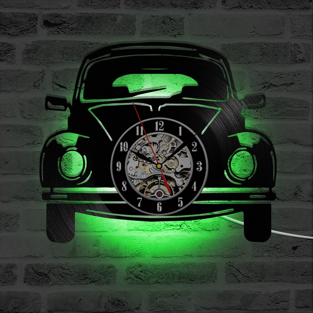 Reloj de disco de vinilo con forma de coche, creativa, estilo antiguo, decoración clásica de hogar, reloj de pared LED: With LED