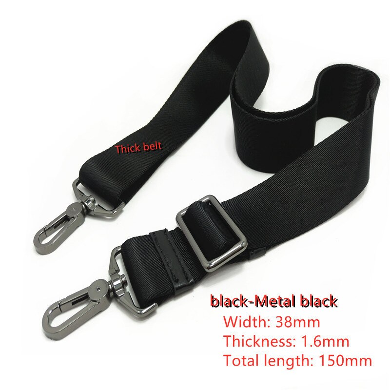 Mannen Bag Verstelbare Schouderriem Aktetas Nylon Band Lang 3.8 Breed: black-Metal black