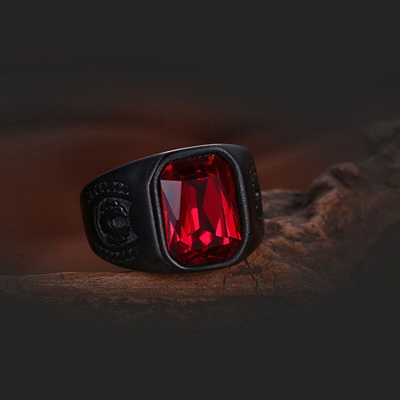 Anillo de boda gótico Punk para hombre y mujer, sortija de boda con piedra roja, cristal negro, para ,
