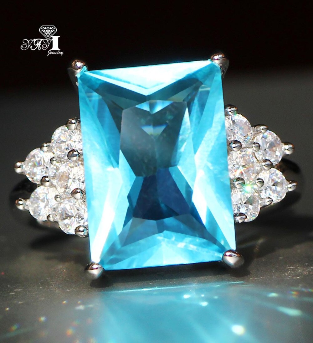YaYI Schmuck Prinzessin schneiden 5,9 CT Meer blau Zirkon Silber Farbe Verlobungsringe hochzeit Partei Schellt