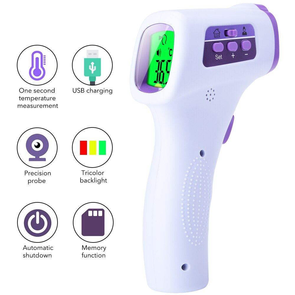 Digitale Infrarood Thermometer Contactloze Usb Opladen Voorhoofd Thermometer Voor Body Temperatuur Meting Volwassen Kids Outdoor