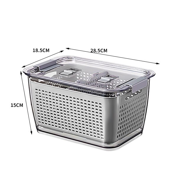 Refrigerator Food Produce Saver Storage Containers With Lid Fridge Fresh Vegetable Colander Storage Box Kitchen Organization: L Grey