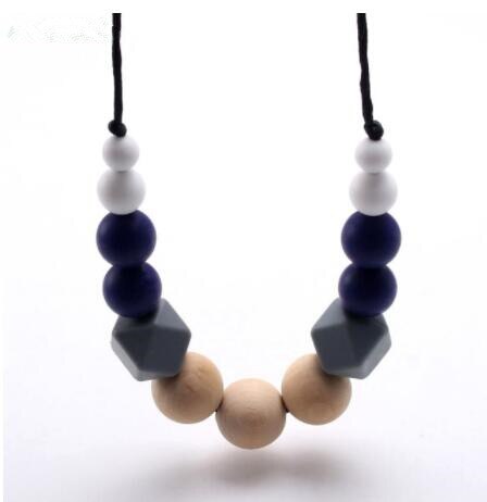 chewable silicone+original wood beads necklace baby teething teether holder toy diy teething necklace for mom no BPA: l