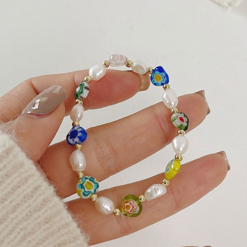 HUANZHI Korea Sweet Metal Chain Transparent Colorful Beaded Irregular Flowers Pearl Necklace for Women Party Jewelry: 17 Bracelet