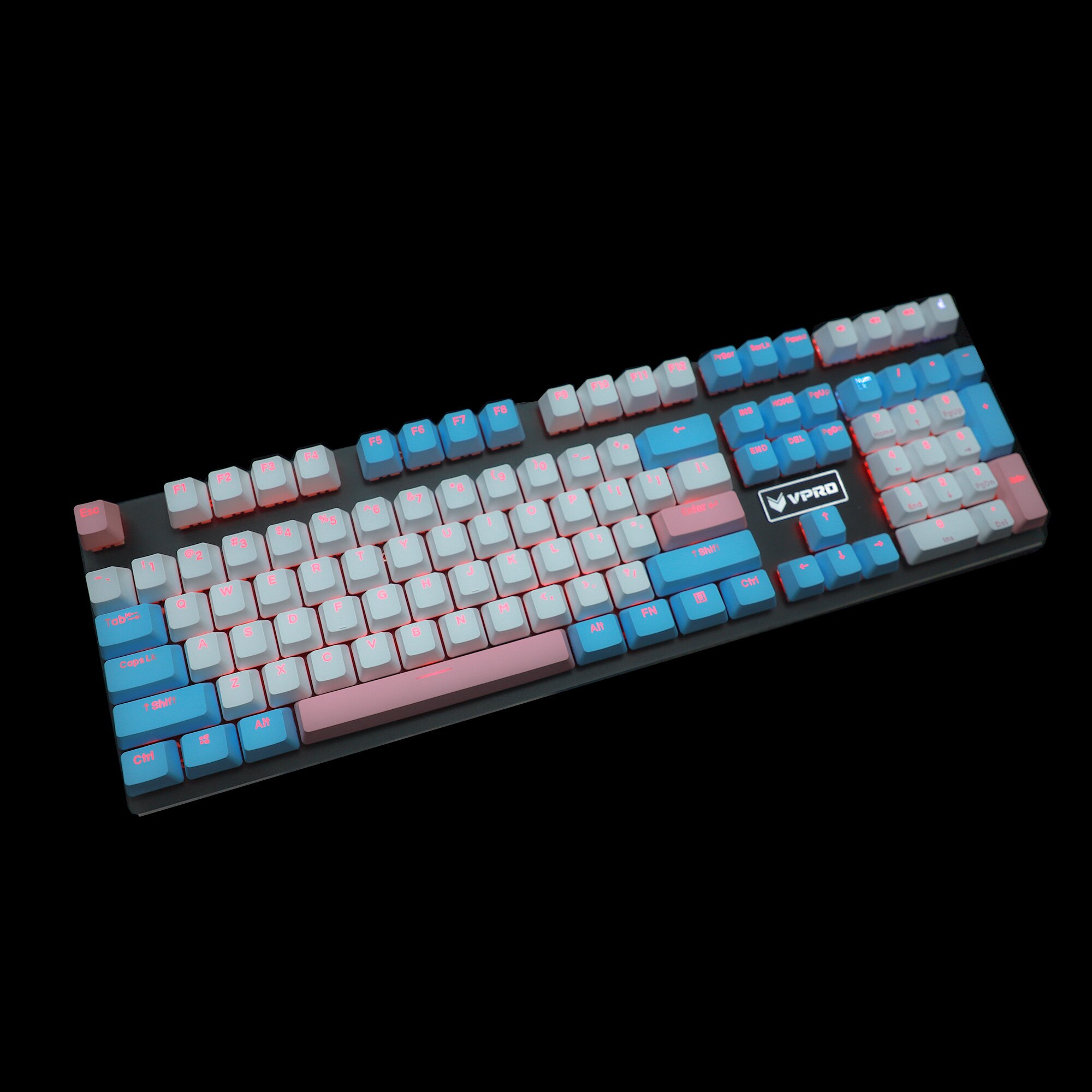 YMDK Double Shot 108 Dyed PBT Shine Through OEM Profile Rainbow Carbon Sunset Hana Keycap For MX Switches Mechanical Keyboard: Pink Blue White