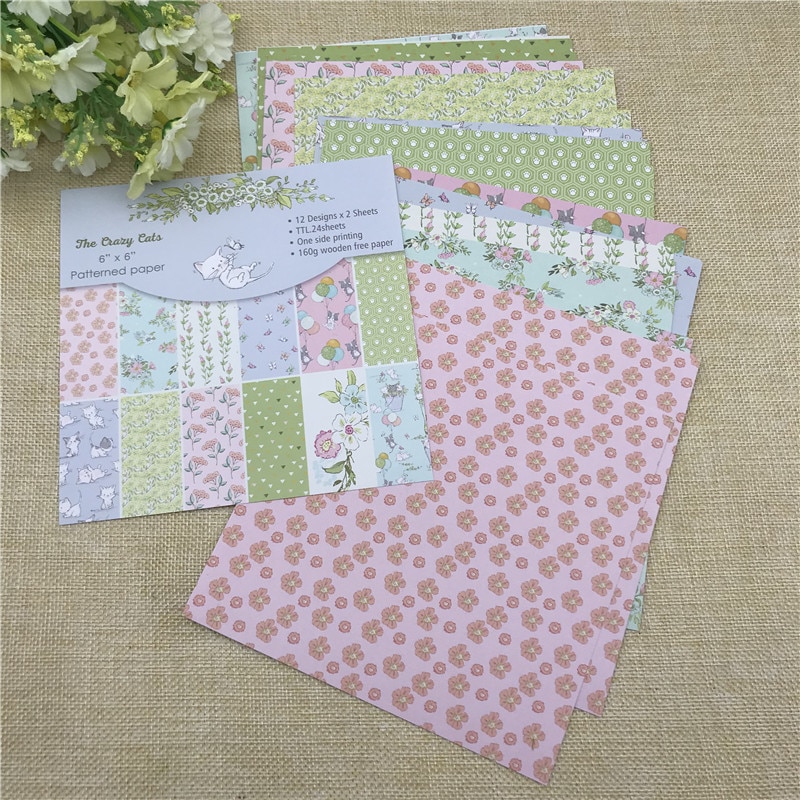 24 feuilles 6 "X 6" le chat fou à motifs papier Scrapbooking paquet de papier à la main artisanat papier artisanat fond pad