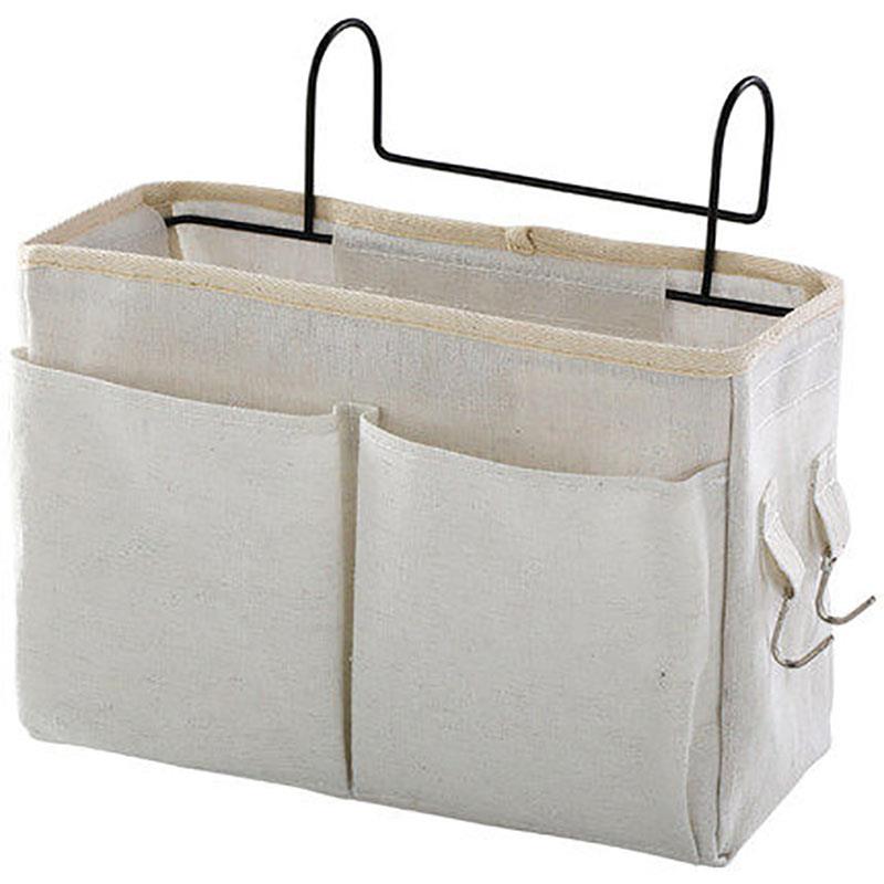 Bolsa de escritorio para cama, organizador de almacenamiento para sofá, TV, mando a distancia, colgante, soporte para cama, bolsillos: Blanco