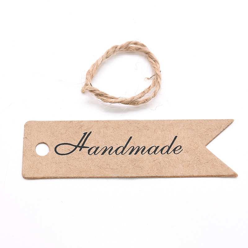 100 Uds. Etiquetas para colgar de papel Kraft blanco con etiqueta de cuerda etiquetas de productos para boda Favor galletas bolsa de dulces suministros de embalaje